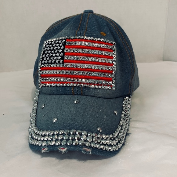 Accessories - USA flag bedazzled denim hat